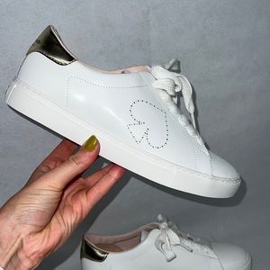 New Kate Spade Angelise White Leather Silhouette Sneakers Tennis Shoes Sz 8.5 B